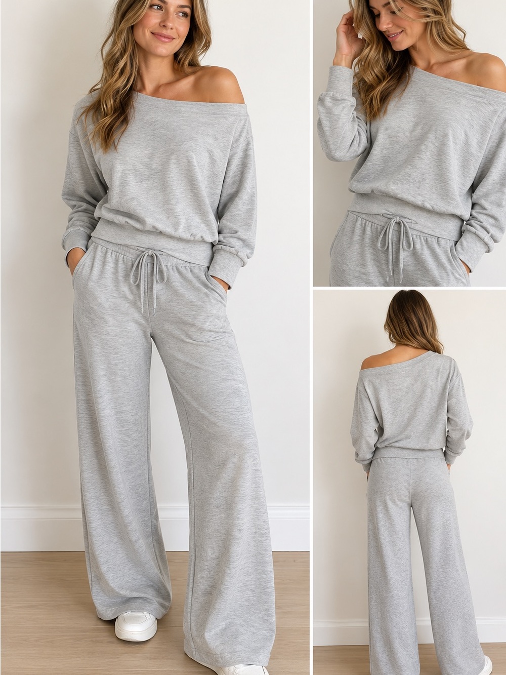 Heather Gray Off-Shoulder Lounge Set